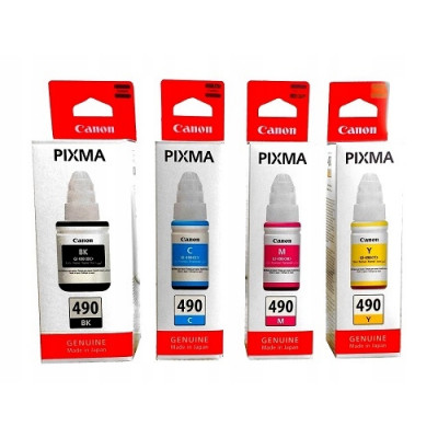 Комплект оригинальных чернил Canon GI-490 (Bk, C, M, Y) для Canon PIXMA G1400/2400/3400 - 4 шт.